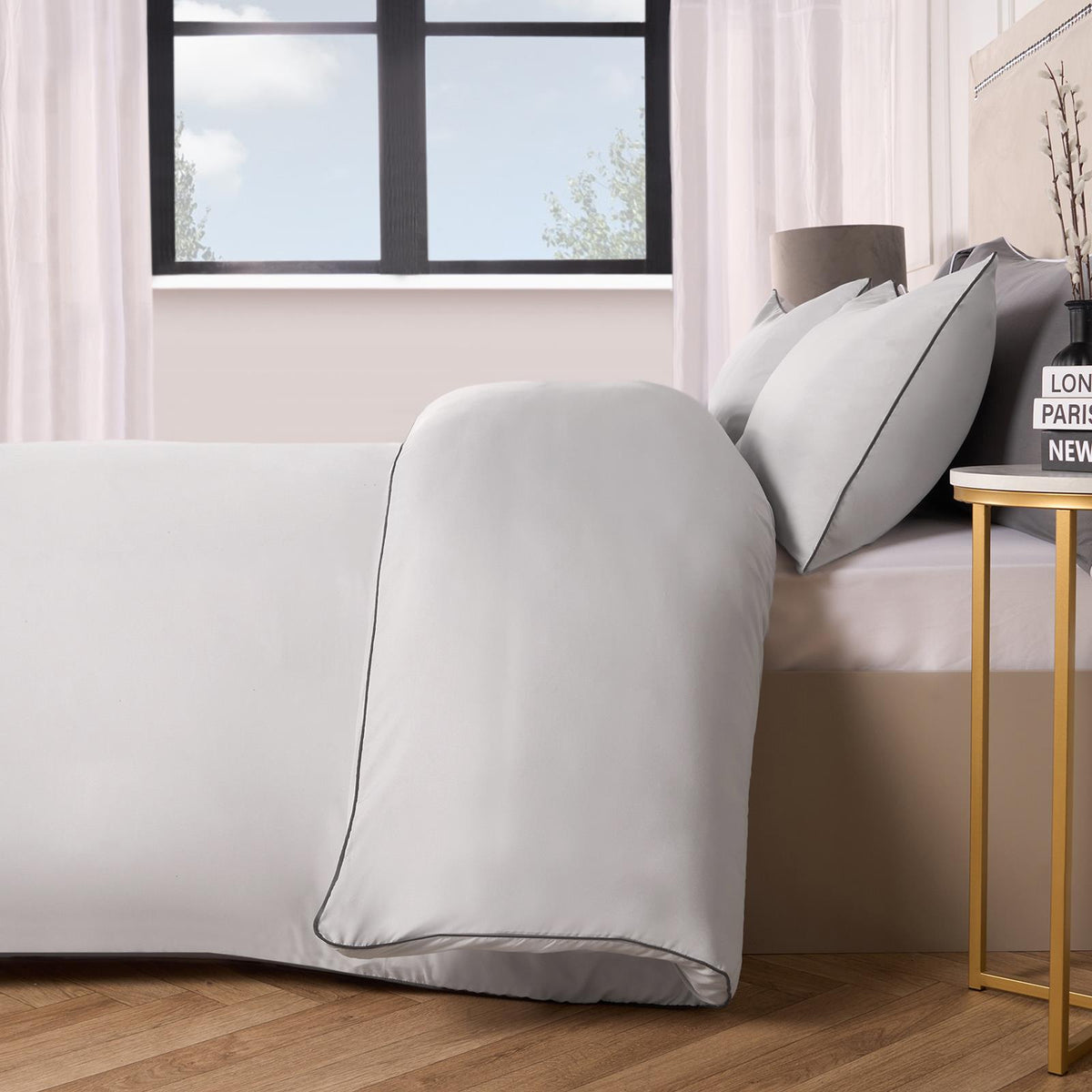 OHS Piped Edge Duvet Cover Set Soft Quilt Pillowcase Bedding Double King Size