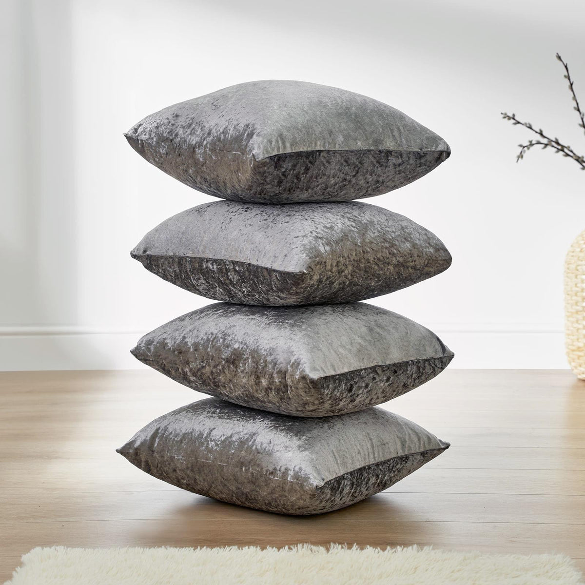 Sienna Crushed Velvet Set of 4 x Cushion Covers Case Plain Sofa Luxury 18" x 18"
