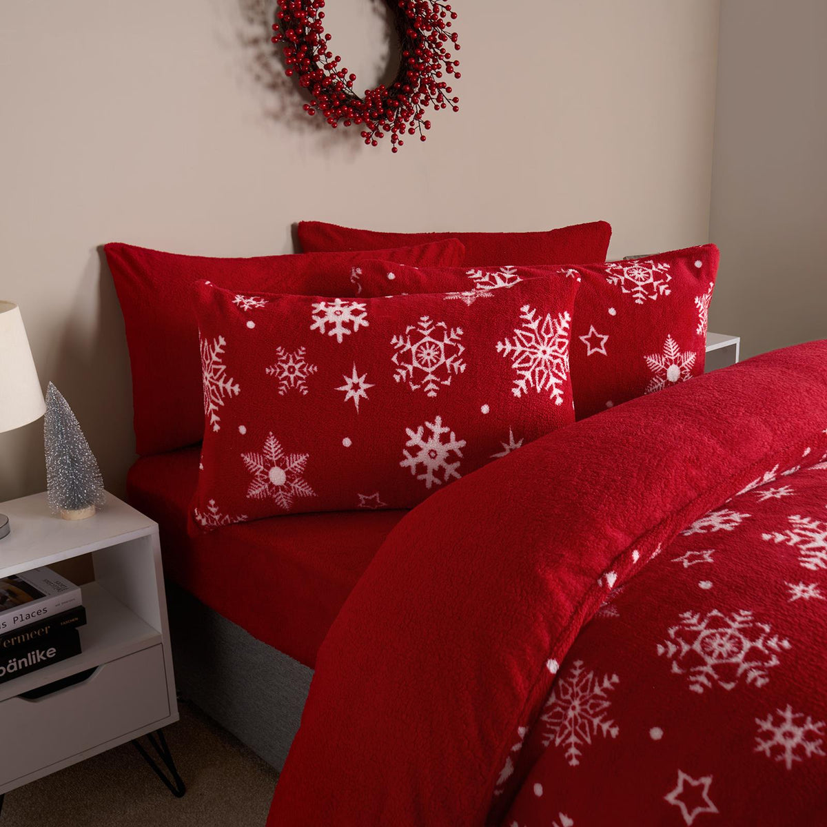 Snowflake Teddy Fleece Duvet Cover Bedding Set Winter Christmas Quilt Bed Soft