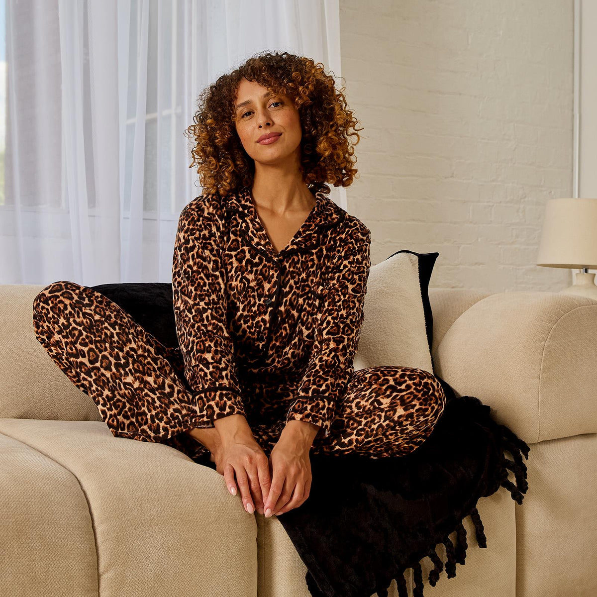 OHS Print Pyjama Set Button Through Soft Womens Kids Loungewear Nightwear