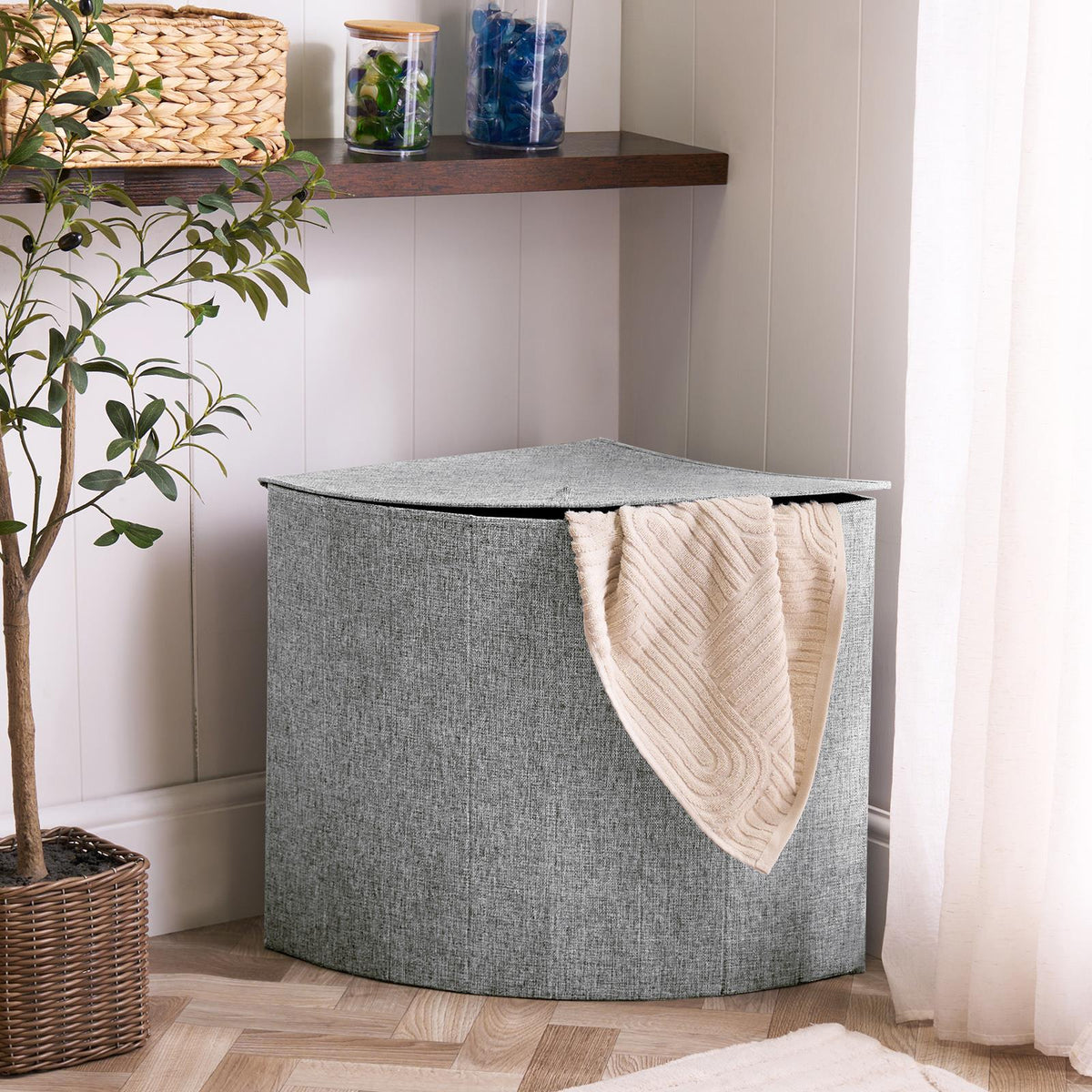 OHS Corner Laundry Basket Folding Hamper Bag Clothes Bin Storage with Lid