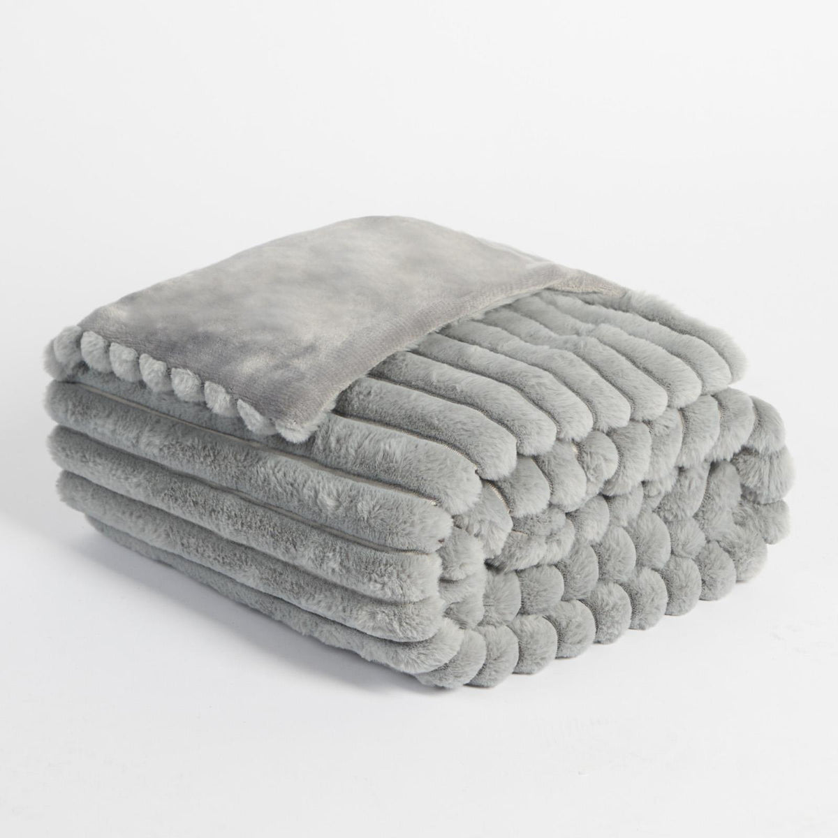OHS Faux Fur Ribbed Fleece Throw Over Bed Blanket Warm Supersoft