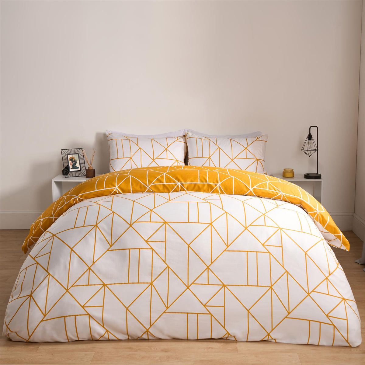 OHS Geometric Reversible Bedding Set Soft Quilt Duvet Cover with Pillowcase