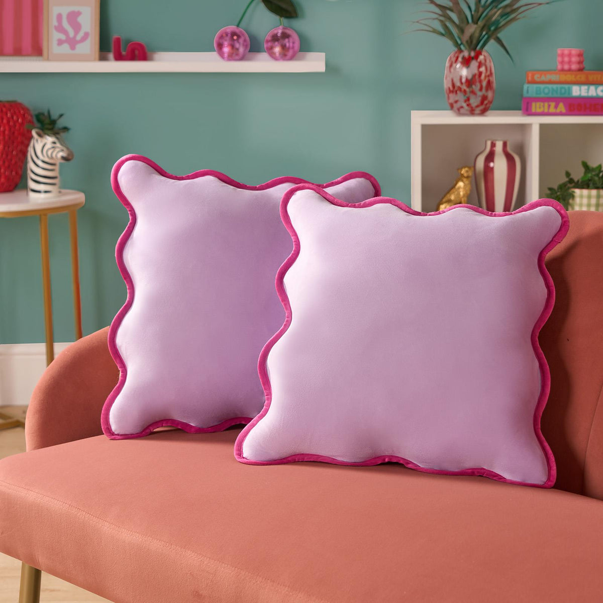 OHS Scallop Edge Cushion Covers Matte Velvet Square Pillowcases Filled Multipack
