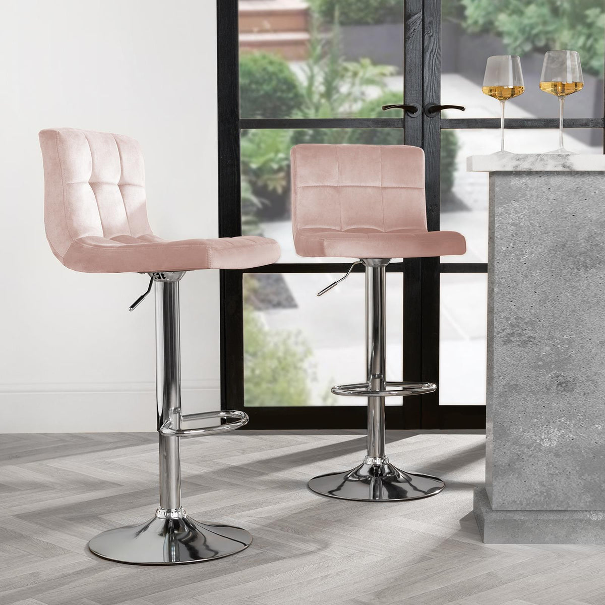 Adjustable Bar Stools x 2 Velvet Swivel Pub Seat Kitchen Breakfast Counter Chair