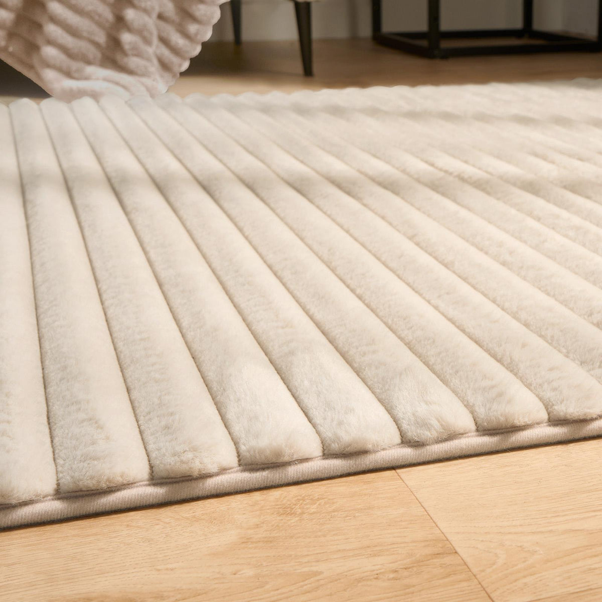 Faux Fur Rug Living Room Ribbed Large Mat Luxury Carpet Anti Slip Floor Runner