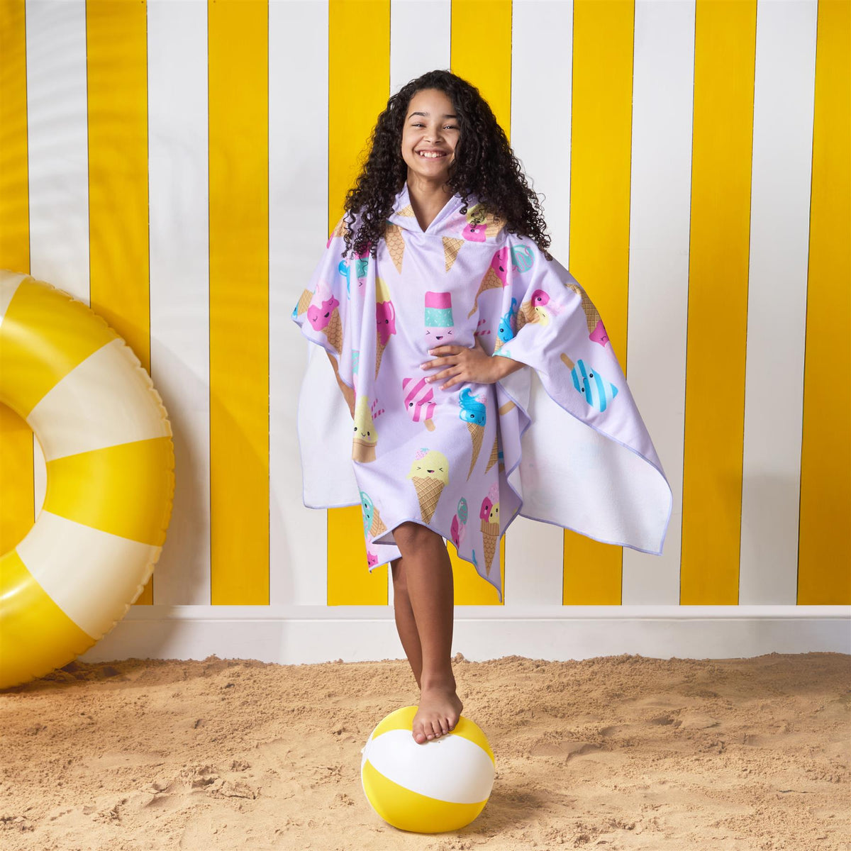 Kids Poncho Beach Towel Hooded Quick Dry Microfibre Holiday Swimming Absorbent