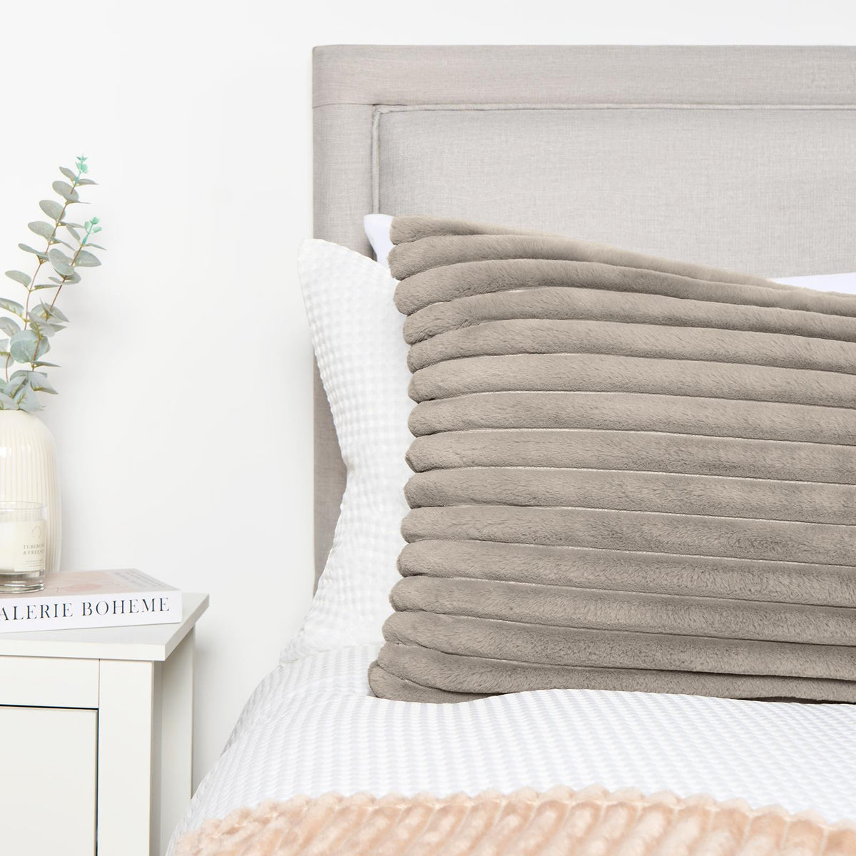 OHS Ribbed Bolster Pillow Faux Fur Long Luxury Soft Maternity Support Cushion