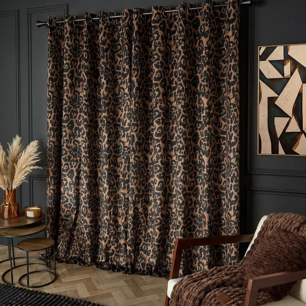 OHS Velvet Eyelet Blackout Curtains Animal Print Ready Made Ring Top