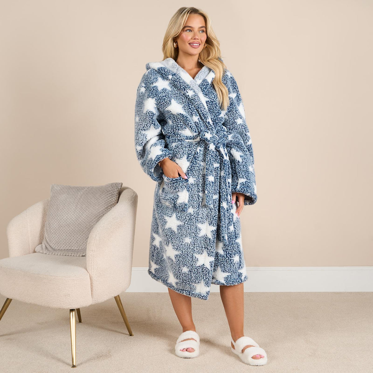 OHS Teddy Marl Dressing Gown Prints Ladies Warm Womens Loungewear Bathrobe