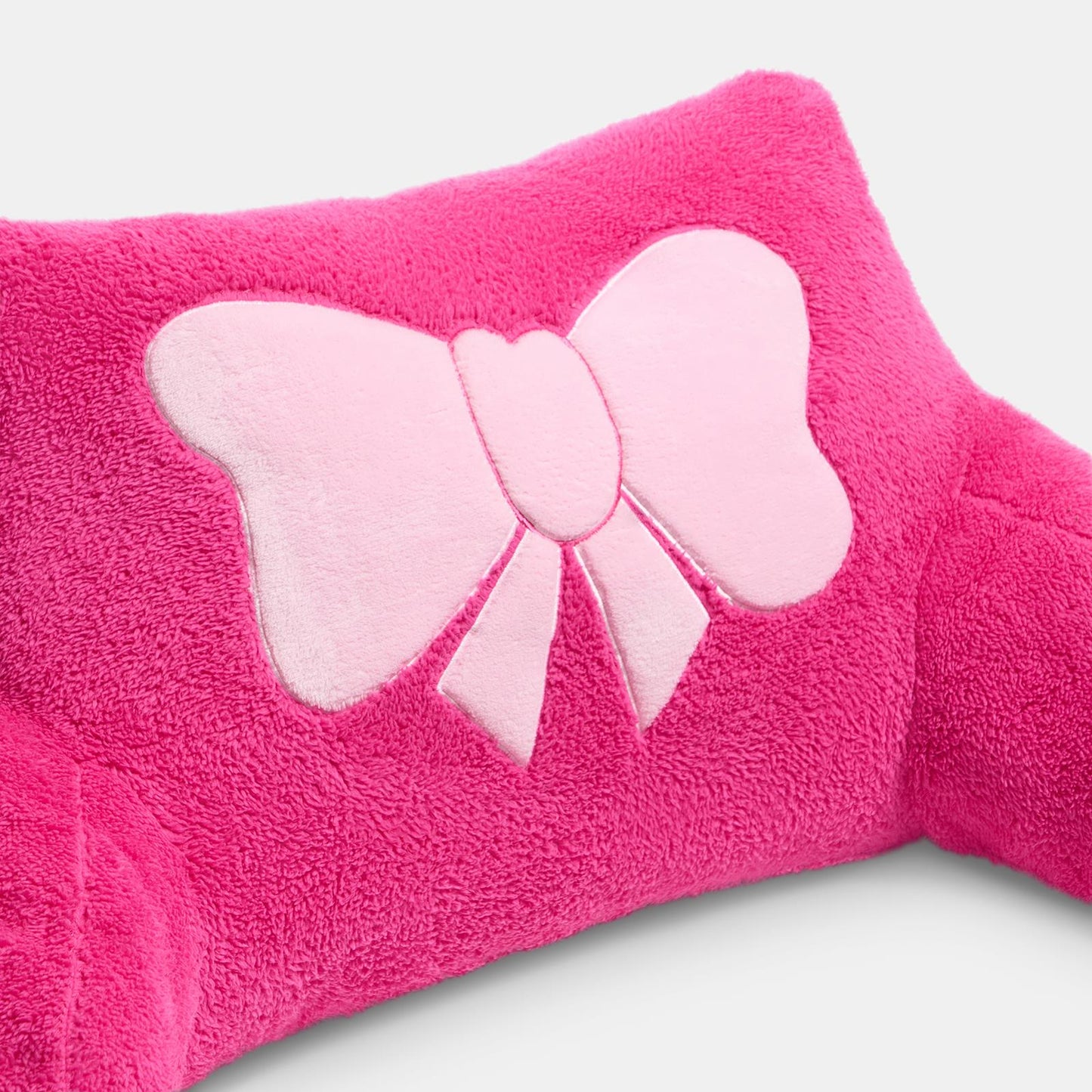 OHS Embroidered Bow Cuddle Cushion Teddy Fleece Reading Pillow with Arms