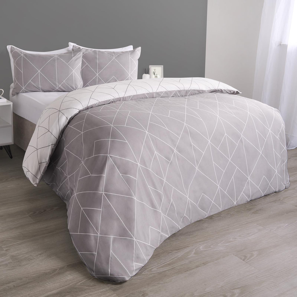 OHS Geometric Reversible Bedding Set Soft Quilt Duvet Cover with Pillowcase