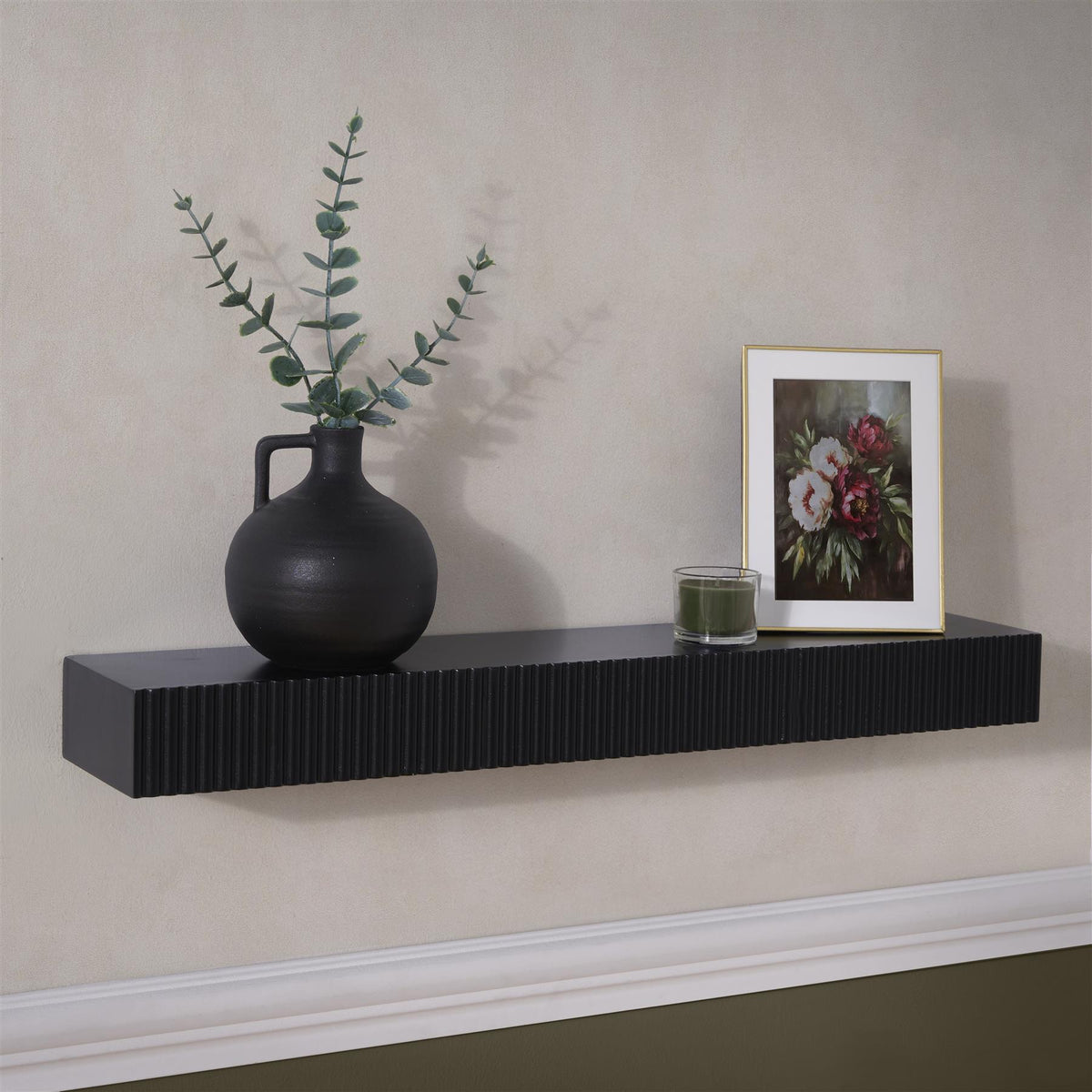 OHS Ribbed Floating Shelf Wall Storage Organiser Home Living Room Decor