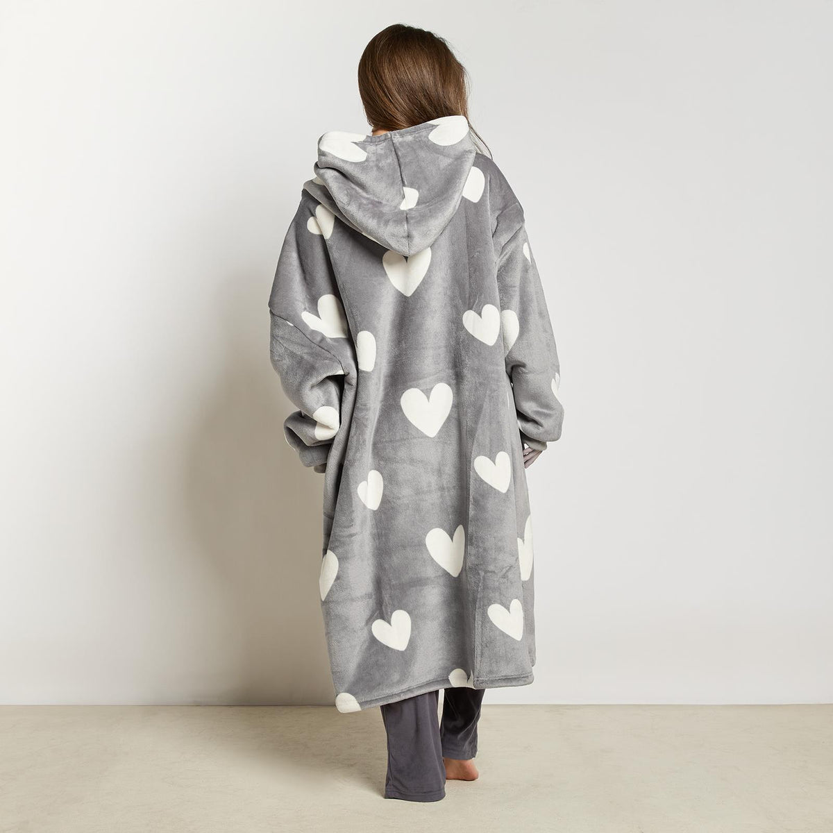 OHS Heart Print Hoodie Blanket Oversized Adult Fleece Sherpa Throw Jumper