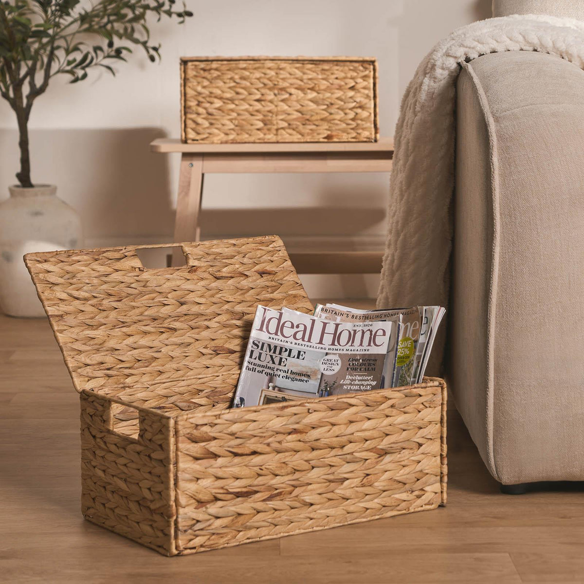 Natural Storage Cube Folding Rope Organiser Woven Wicker Hamper Strong Eco Box