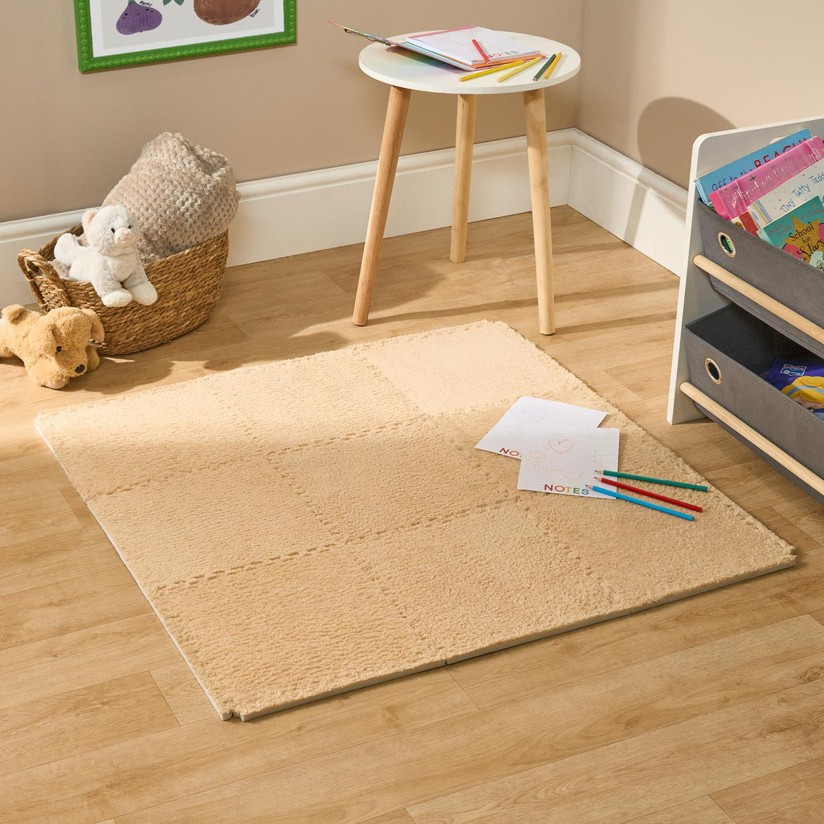 OHS Interlocking Foam Floor Tiles Teddy Fleece Soft Kids Play Mat Carpet Yoga