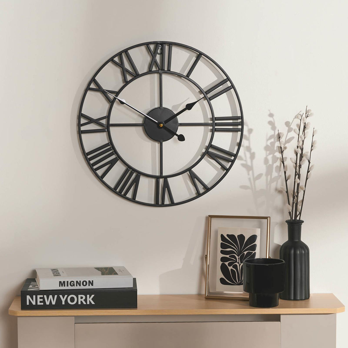 Large Wall Clock Roman Numerals Skeleton Big Open Round Face Living Room Kitchen
