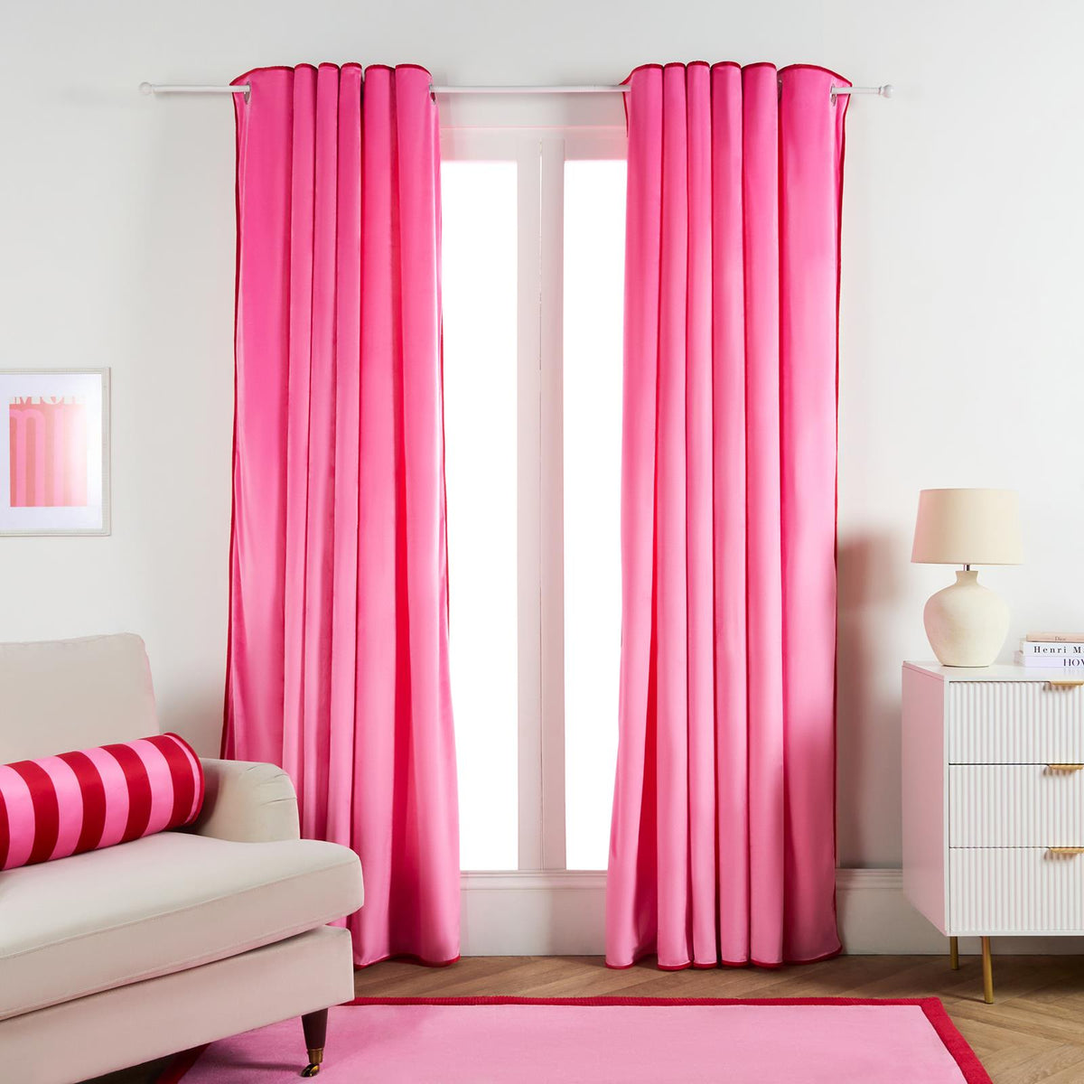 OHS Piped Edge Velvet Curtains Thermal 2 Panel Eyelet Ready Made