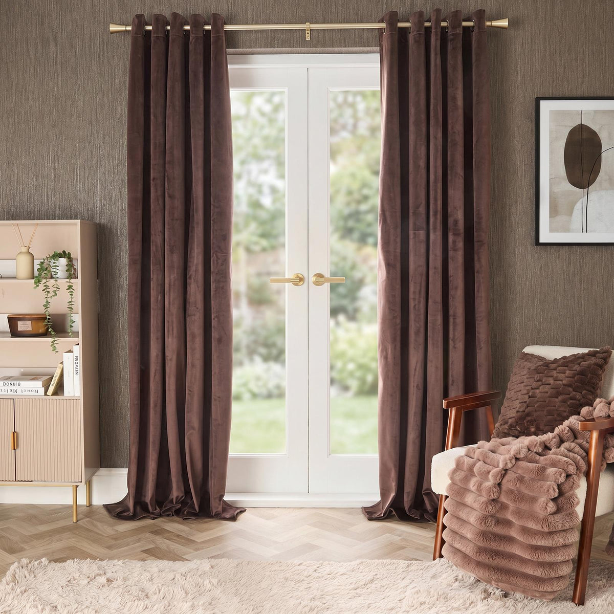 Thermal Matte Velvet Eyelet Curtains 2 Pair Of Ready Made Thick Fabric Ring Top