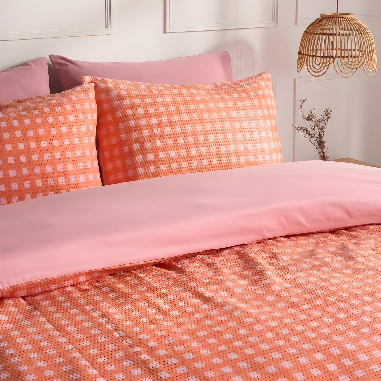 OHS Gingham Embossed Bedding Set Microfibre Duvet Cover with Pillowcase