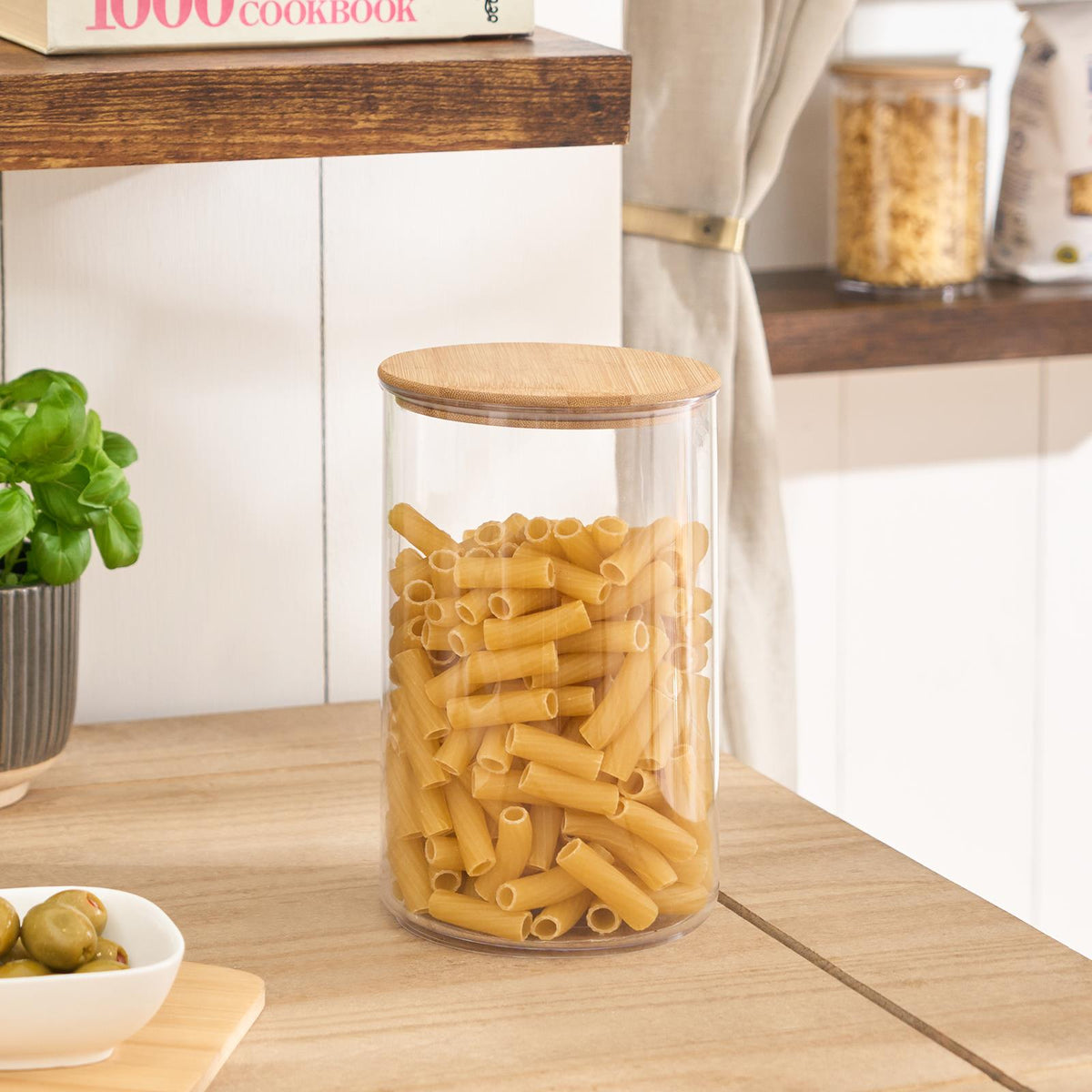 Clear Storage Tub with Lid Pasta Dry Food Container Fresh Durable Plastic Bamboo