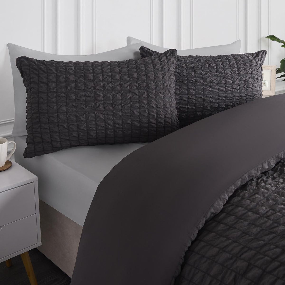 Luxury Seersucker Duvet Cover Set Geo Pillowcase Quilt Bedding Double King Size