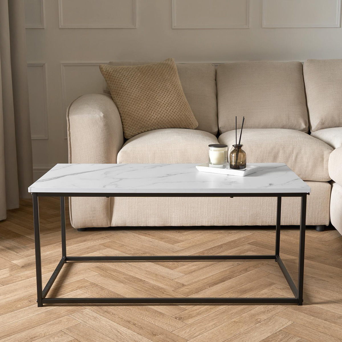 OHS Coffee Table Marble Bedside End Living Room Modern Metal Frame Home Decor