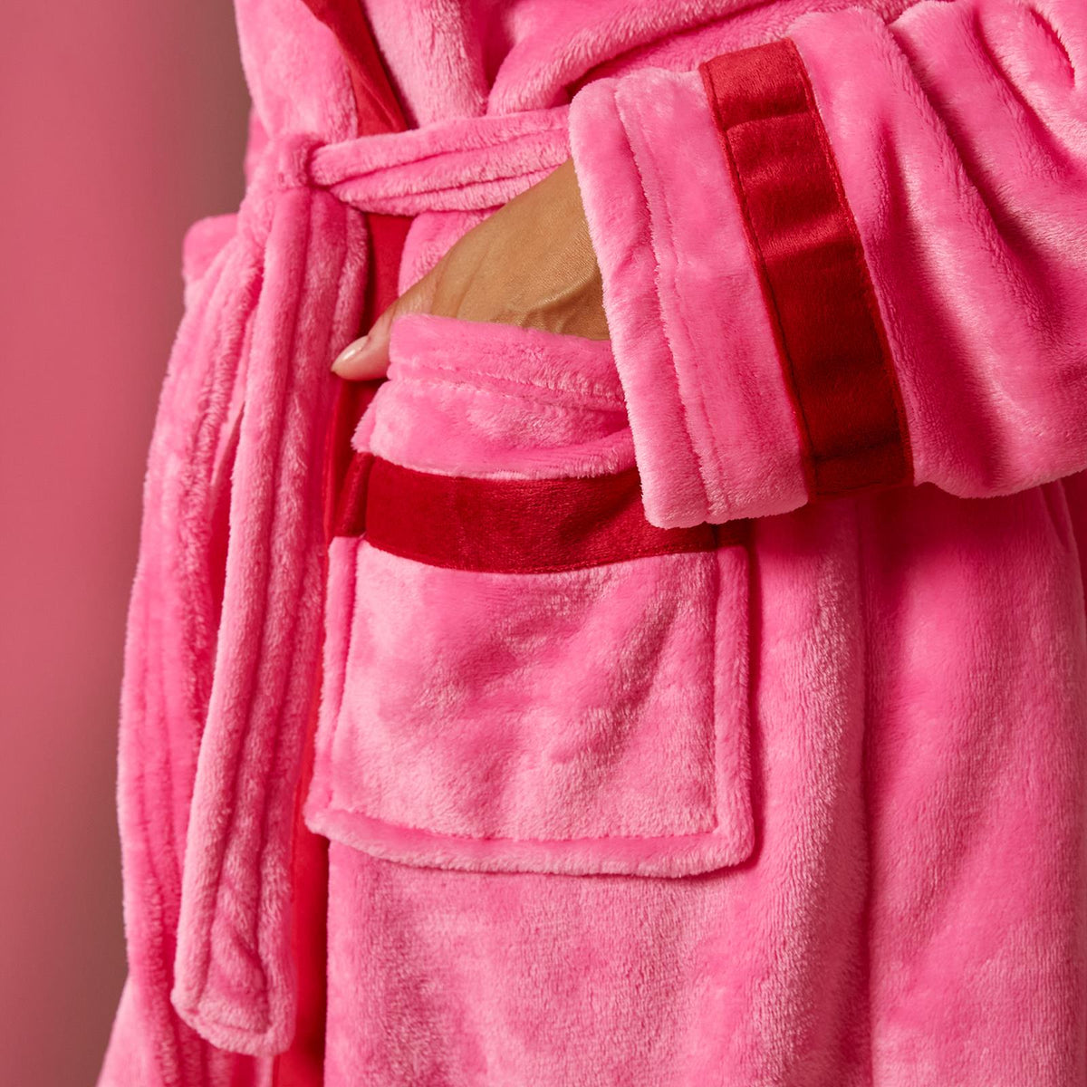 OHS Piped Edge Dressing Gown Flannel Fleece Winter Loungewear Hooded Bathrobe