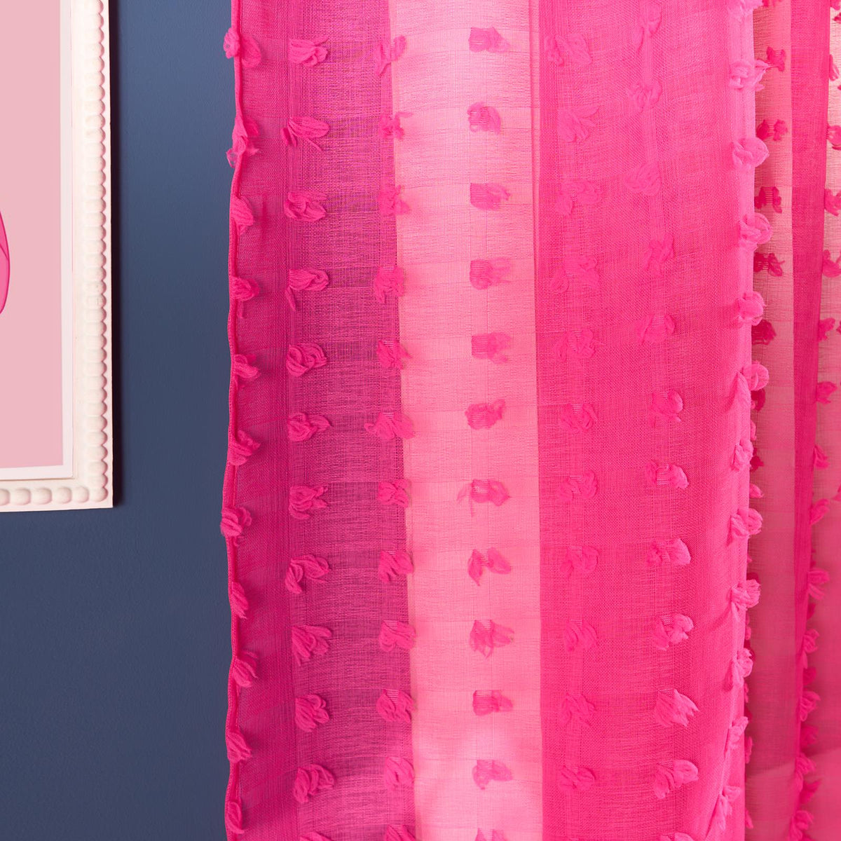OHS Pompom Tufted Voile Net Curtains Pair 2 Window Panels Slot Top Set 55" Wide
