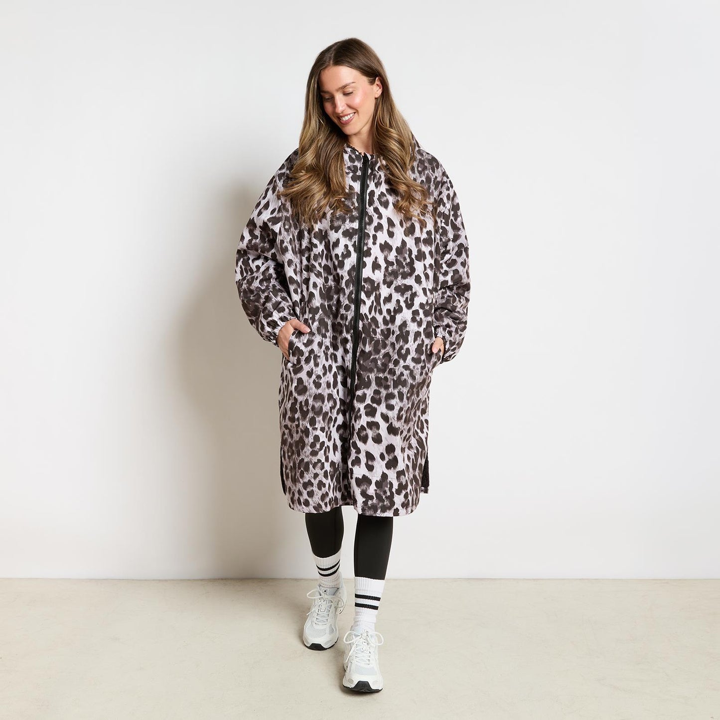 OHS Coat Drying Robe Animal Print Sherpa Lined Water Resistant Oversized