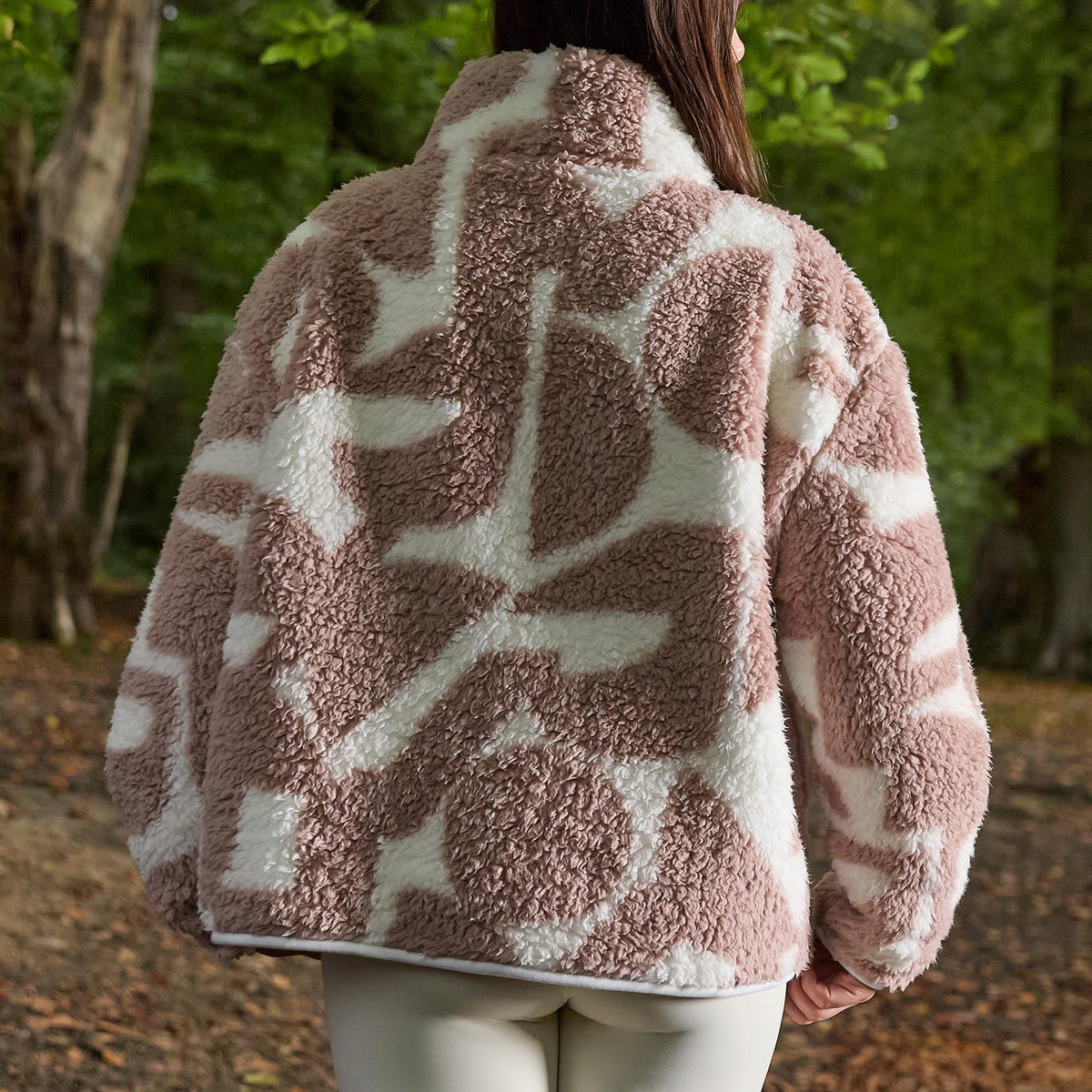 OHS Half Zip Hoodie Geometric Print Teddy Fleece Jumper Pullover Sweatshirt