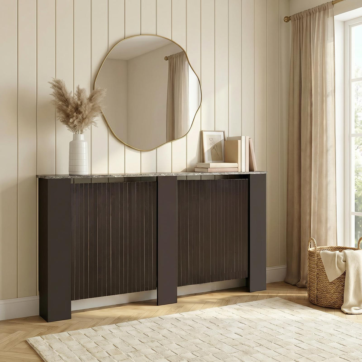 OHS Ribbed Radiator Cover Slatted Engineered Wood Side Board S M L Cabinet Shelf