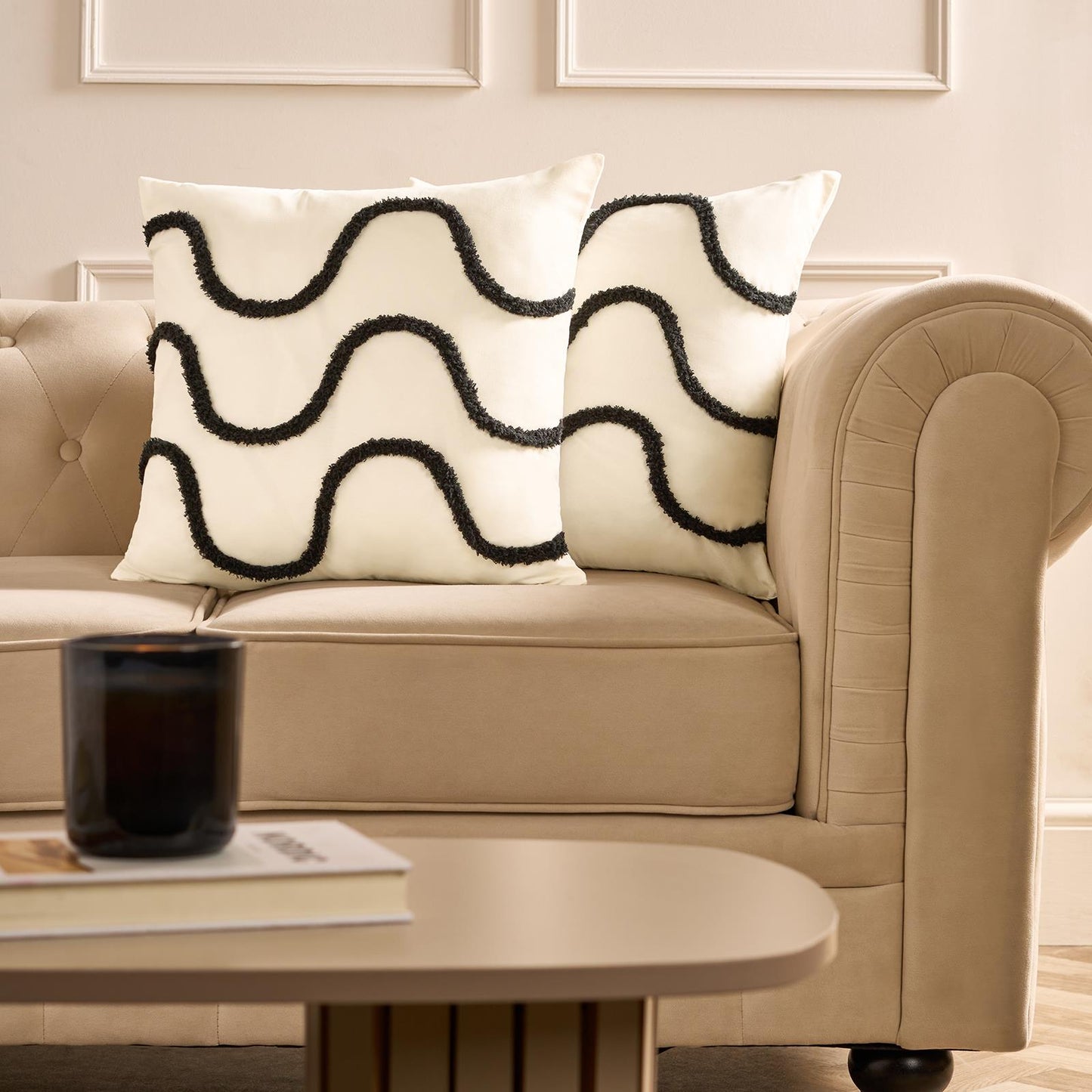 OHS Tufted Waves Cushion Covers 2 Pack Decorative Square Pillowcases