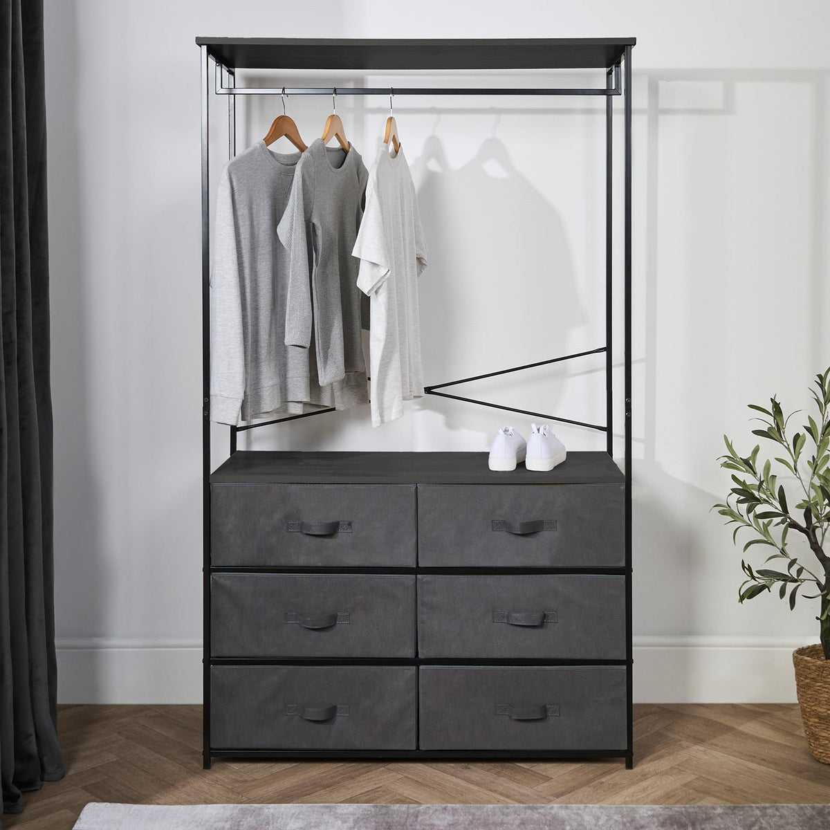 Cabinet Rail Wardrobe Open Home 6 Drawer Coat Hanger Storage Clothes Organiser