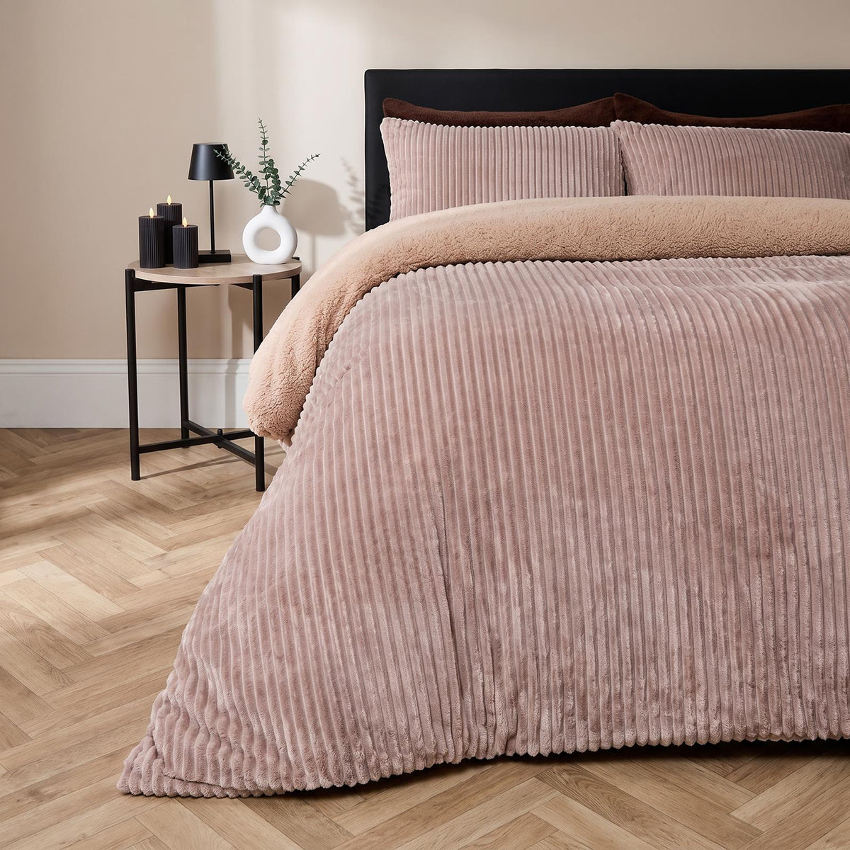 OHS Ribbed Fleece Duvet Cover Set Sherpa Reverse Thermal Supersoft Bedding