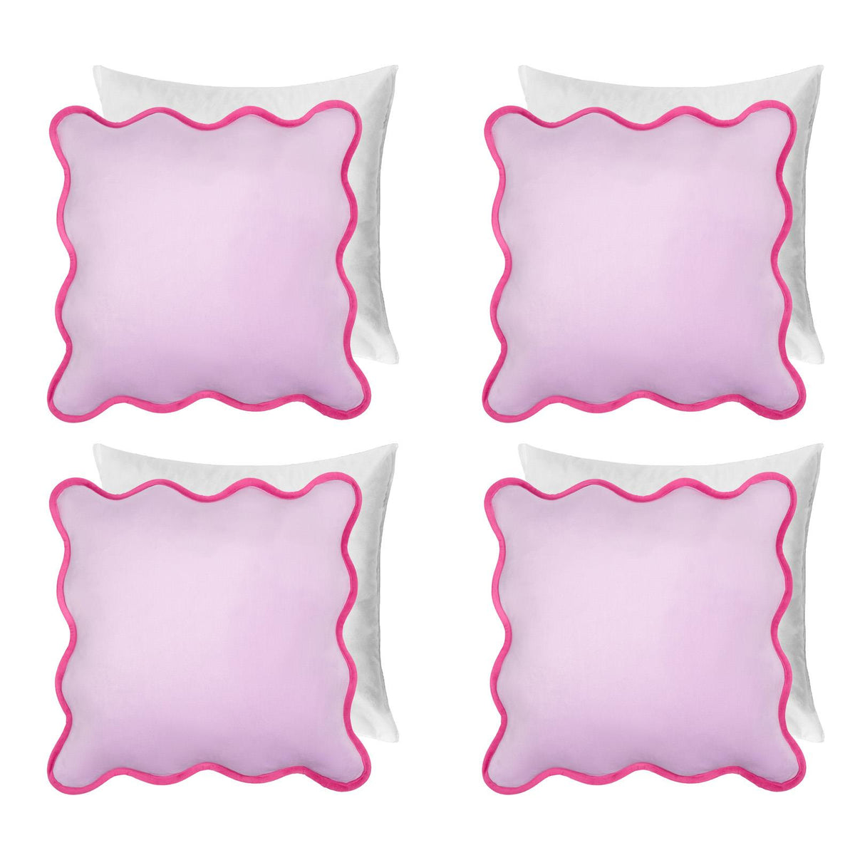 OHS Scallop Edge Cushion Covers Matte Velvet Square Pillowcases Filled Multipack