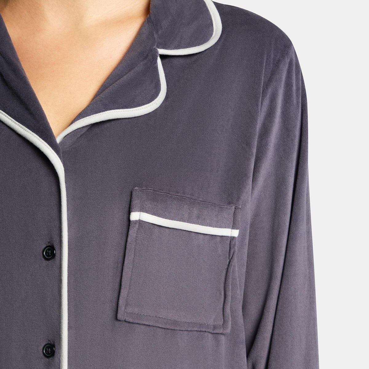 OHS Piped Edge Pyjama Set Button Through Fleece Womens Loungewear Nightwear Pjs