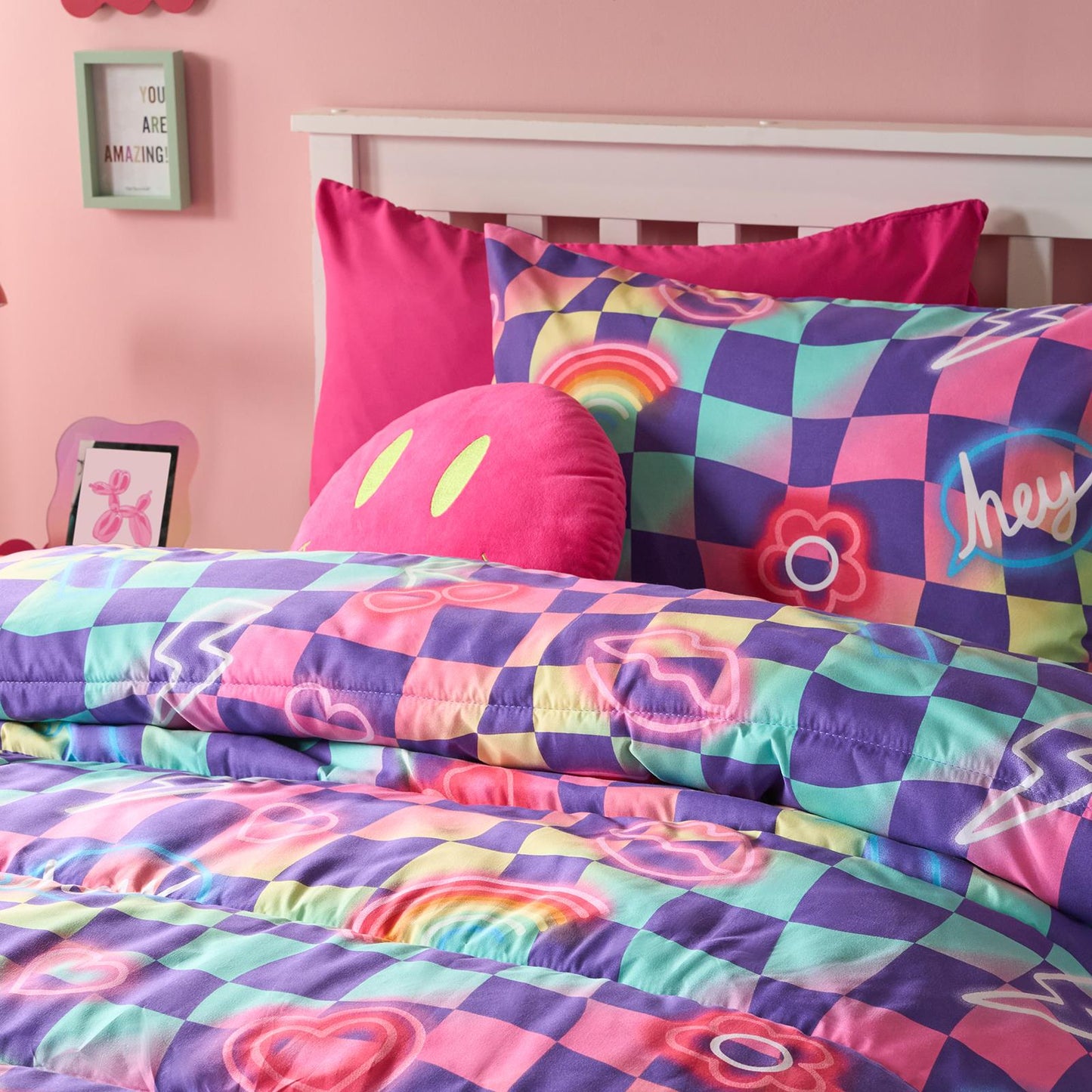 OHS Kids Checkerboard Bedding Set with Pillowcase Duvet Cover OR Coverless