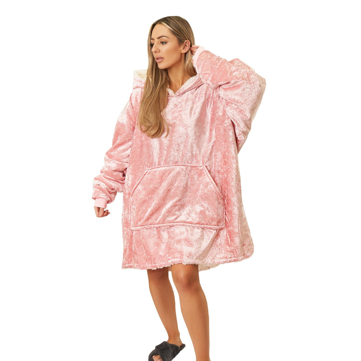 Sienna Crushed Velvet Hoodie Blanket Giant Wearable Oversized Sherpa Sweatshirt