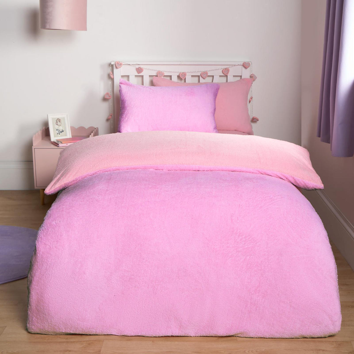OHS Reversible Teddy Fleece Duvet Cover with Pillowcase Bedding Set Grey