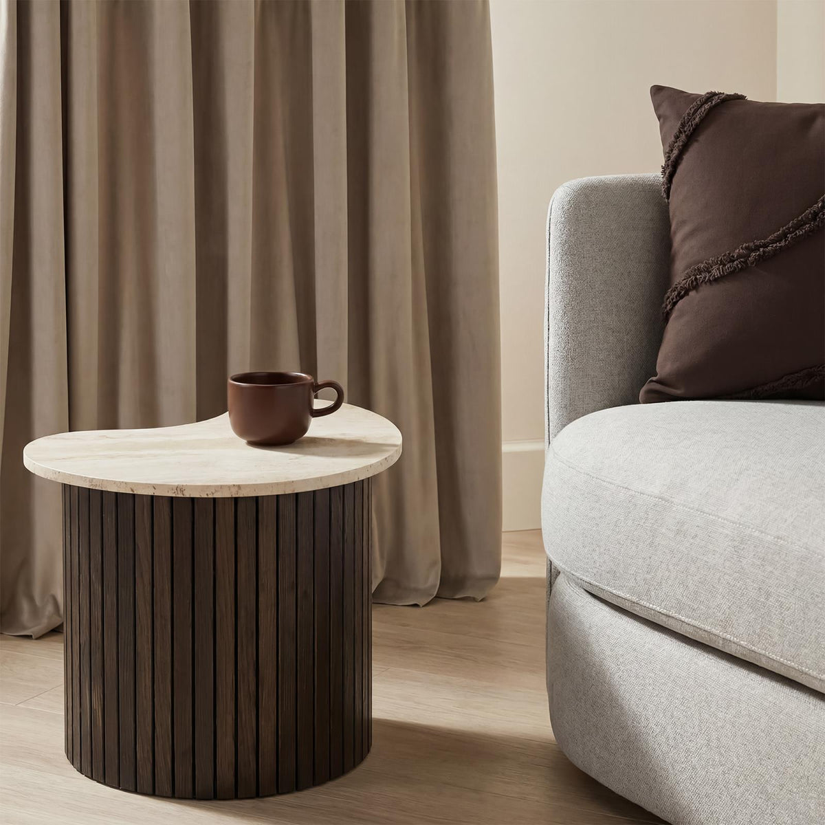 OHS Madison Side Table Ribbed Wood Effect Corner Bedside Coffee Table