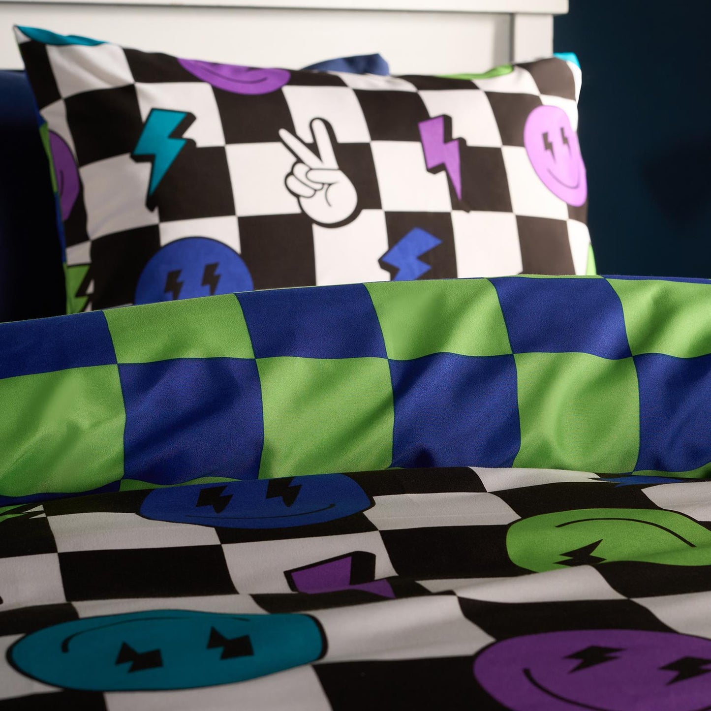 OHS Checkerboard Bedding Reversible Kids Duvet Cover Set with Pillowcase