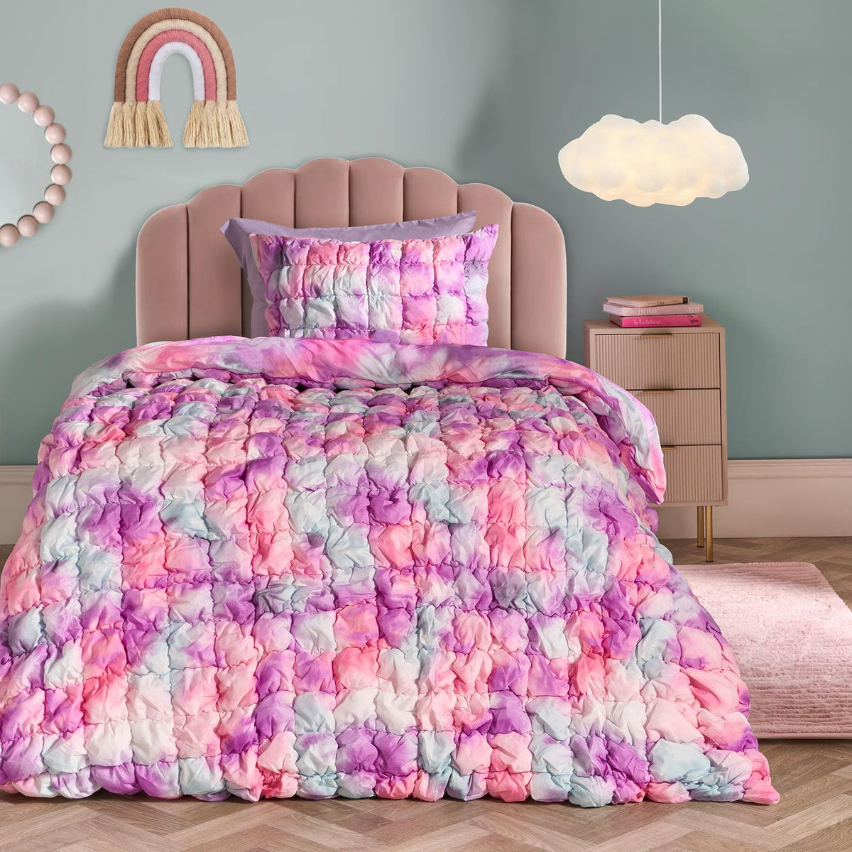 OHS Filled Quilted Seersucker Duvet Cover Bedding Set