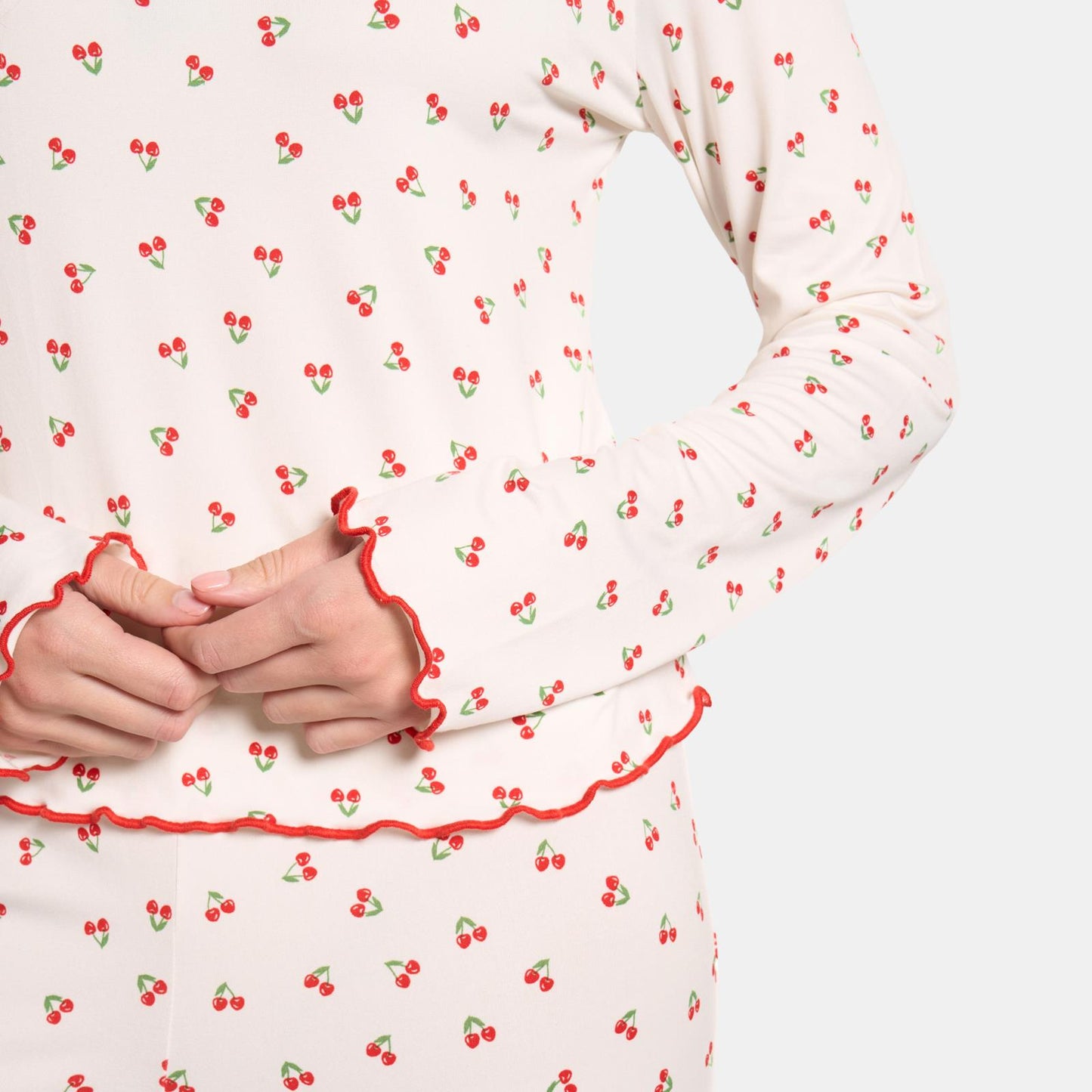 OHS Print Jersey Pyjama Set Womens Lettuce Edge Sleepwear Nightwear Loungewear
