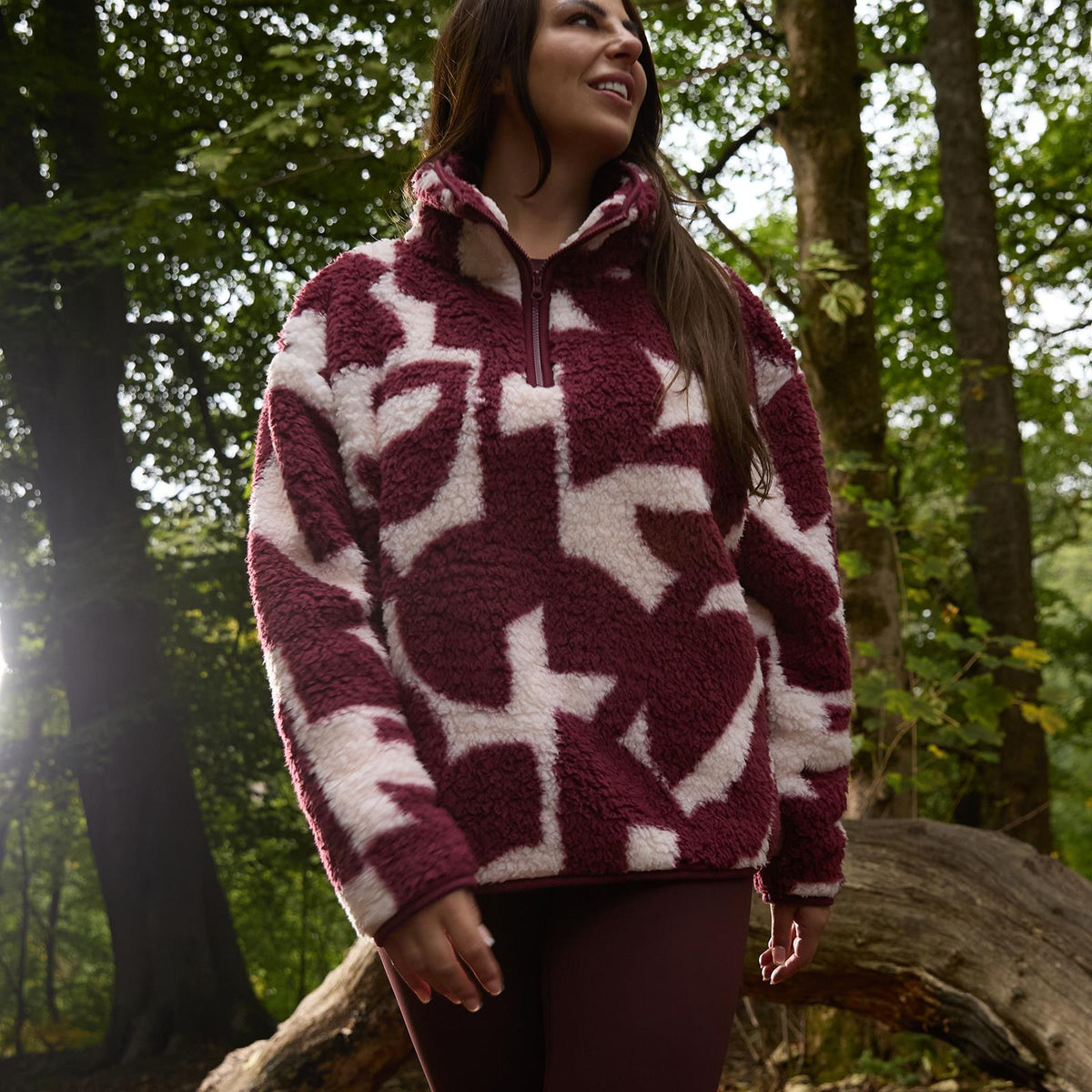 OHS Half Zip Hoodie Geometric Print Teddy Fleece Jumper Pullover Sweatshirt