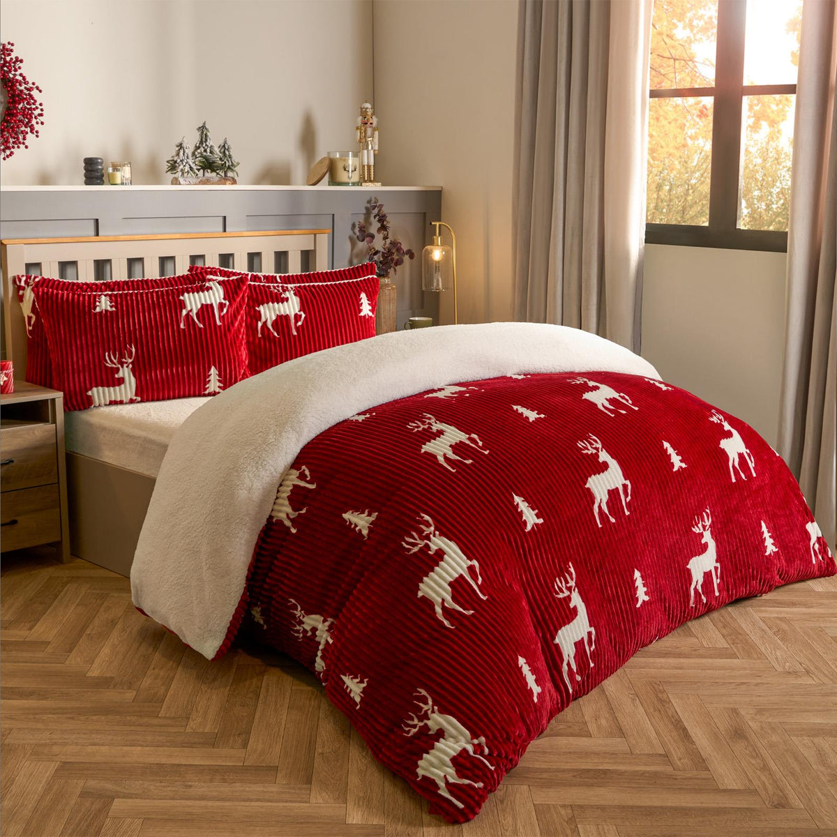 Stag Duvet Cover Pillowcase Bedding Set Soft Ribbed Fleece Quilt Double King Bed