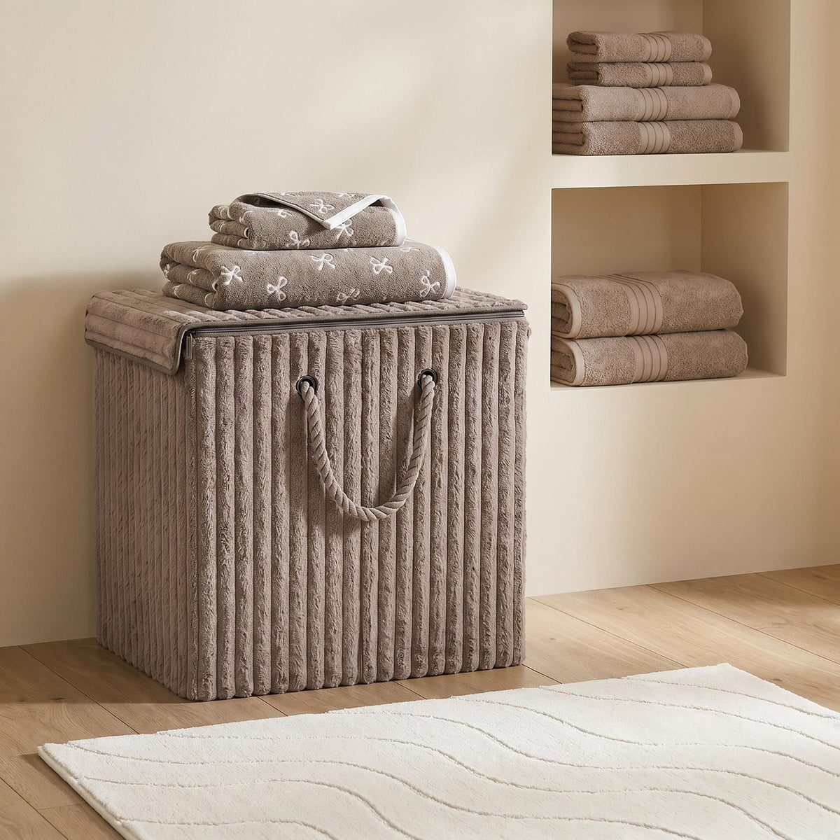 OHS Ribbed Laundry Basket with Lid Foldable Hamper Bag Washing Bin Storage