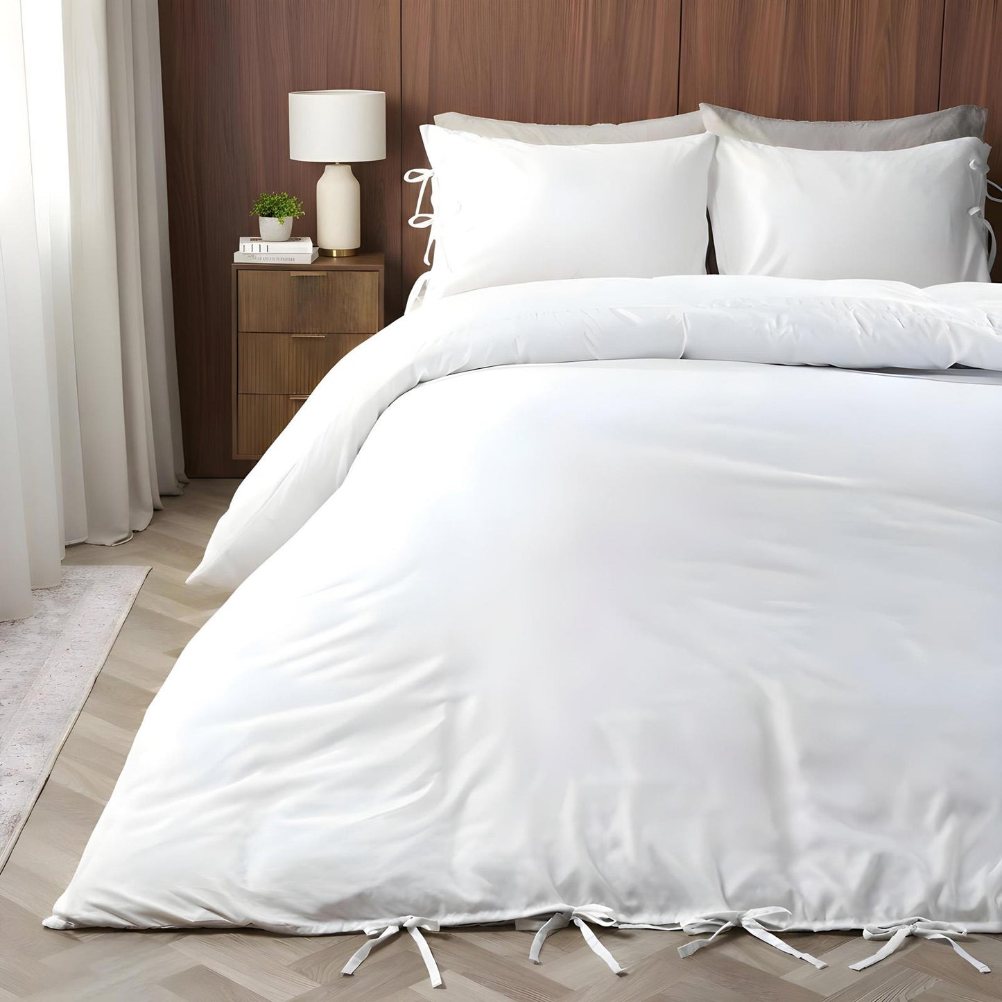 OHS Bow Tie Duvet Cover Plain Dye Soft Cosy Bedding Set with Pillowcase
