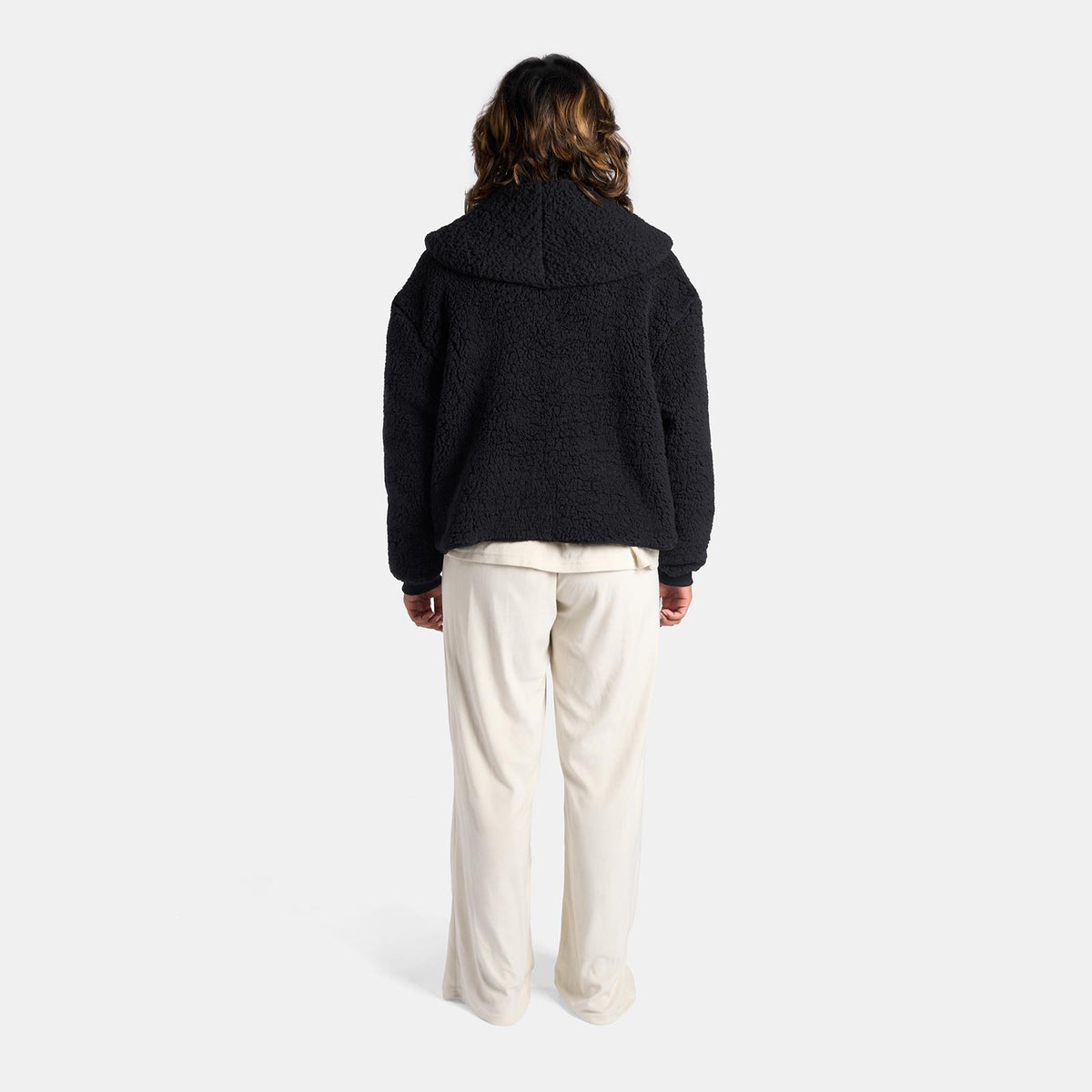 OHS Waterfall Short Cardigan Teddy Fleece Open Front Wrap Loungewear Outwear
