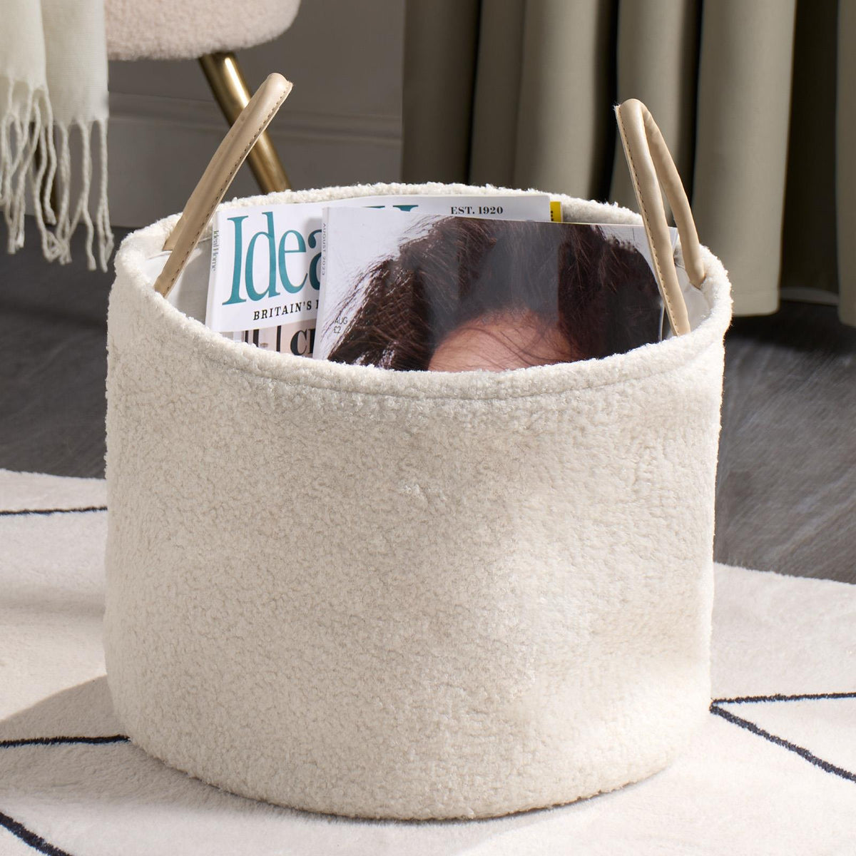 OHS Storage Basket Handles Boucle Fleece Laundry Clothes Organiser